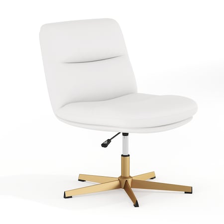 Flash Furniture Chloe Wide Mid-Back White Padded LeatherSoft Armless Office Chair, Swivel Function, Gold Frame CH-232196-WH-GLD-GG